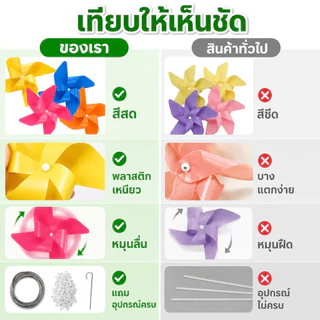 กังหันลม 4 ใบ 17 ซม. คละสี ชุดตกแต่งสวน แขวนหน้าร้าน คาเฟ่ งานอีเวนต์ พร้อมลวดสลิงและตัวล็อก เลือก 100 200 300 ชิ้น COD