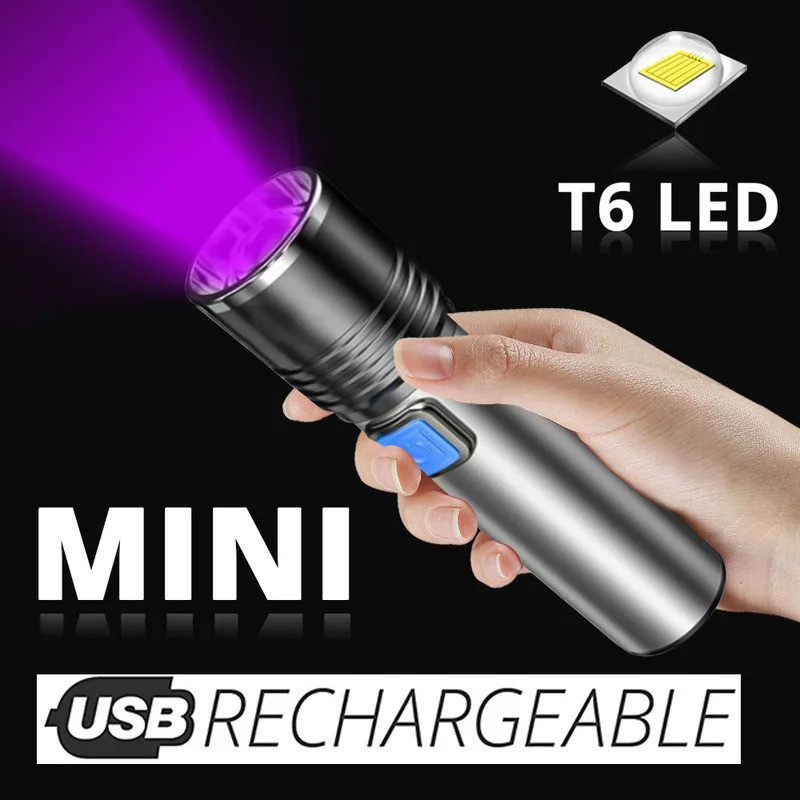 USB ชาร์จ UV ไฟฉายสําหรับสัตว์เลี้ยงการตรวจจับปัสสาวะเรซิ่น Cured 395nm ไฟฉาย UV ซูมแสงสีดํา