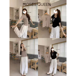 MOSESQUEEN เสื้อยืดแขนสั้นเปิดไหล่ - ผู้หญิงฤดูร้อนดีไซน์ใหม่ - เสื้อเชิ้ตเดรสสั้นกระชับสัดส่วนสไตล์อเมริกัน #63951
