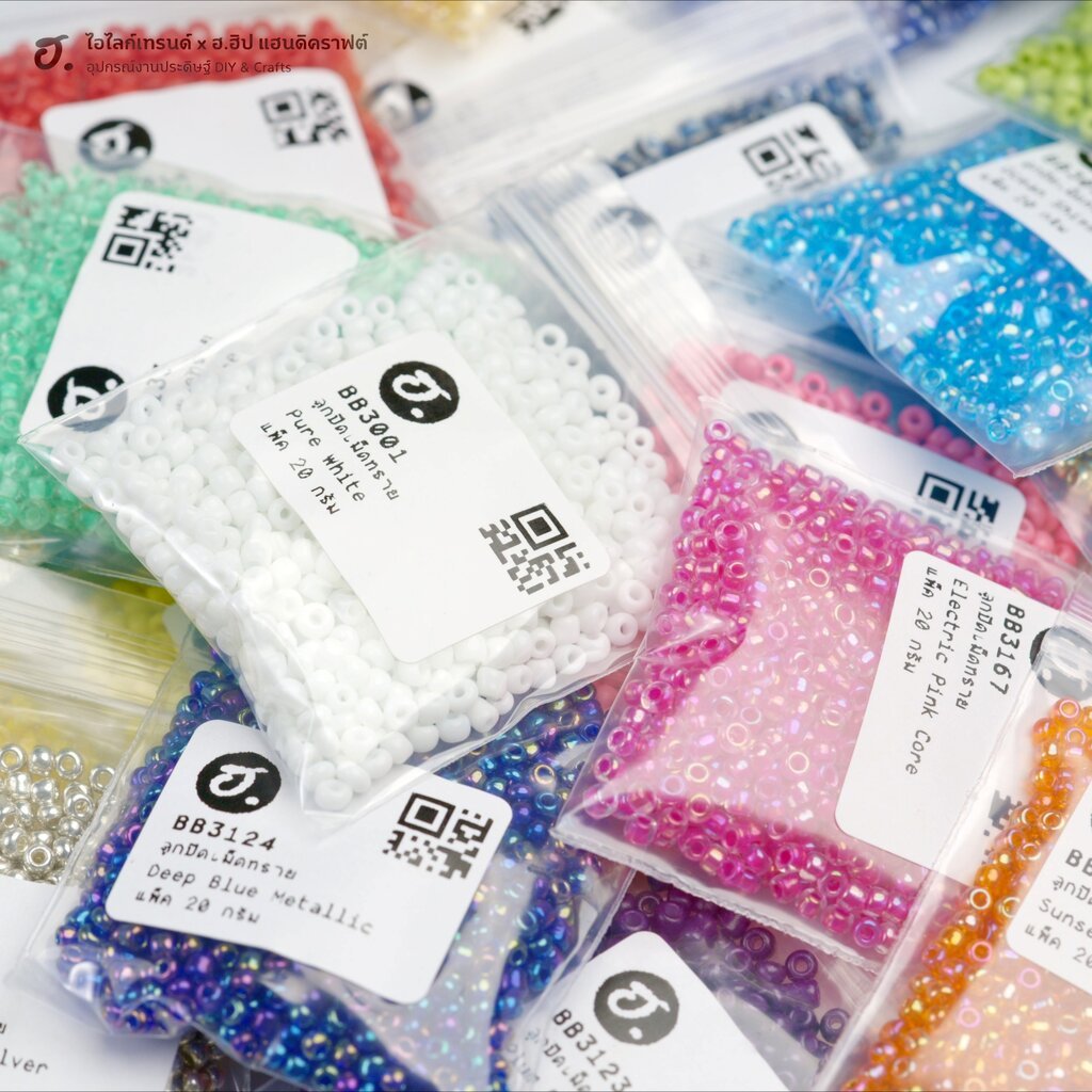 ลูกปัดเม็ดทราย 3 มม. หลายสี 100+ สำหรับทำกำไล สร้อย งานลูกปัด