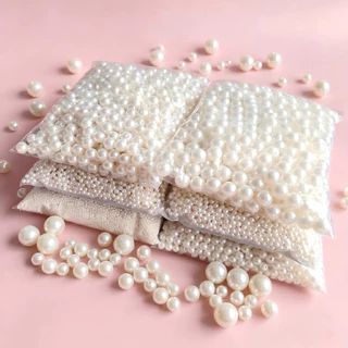 ลูกปัดไข่มุก (มีรู) 3-20mm ไข่มุกเทียมสีขาว/ครีม ผิวเงา อุปกรณ์งานฝีมือ DIY สำหรับร้อยสร้อย