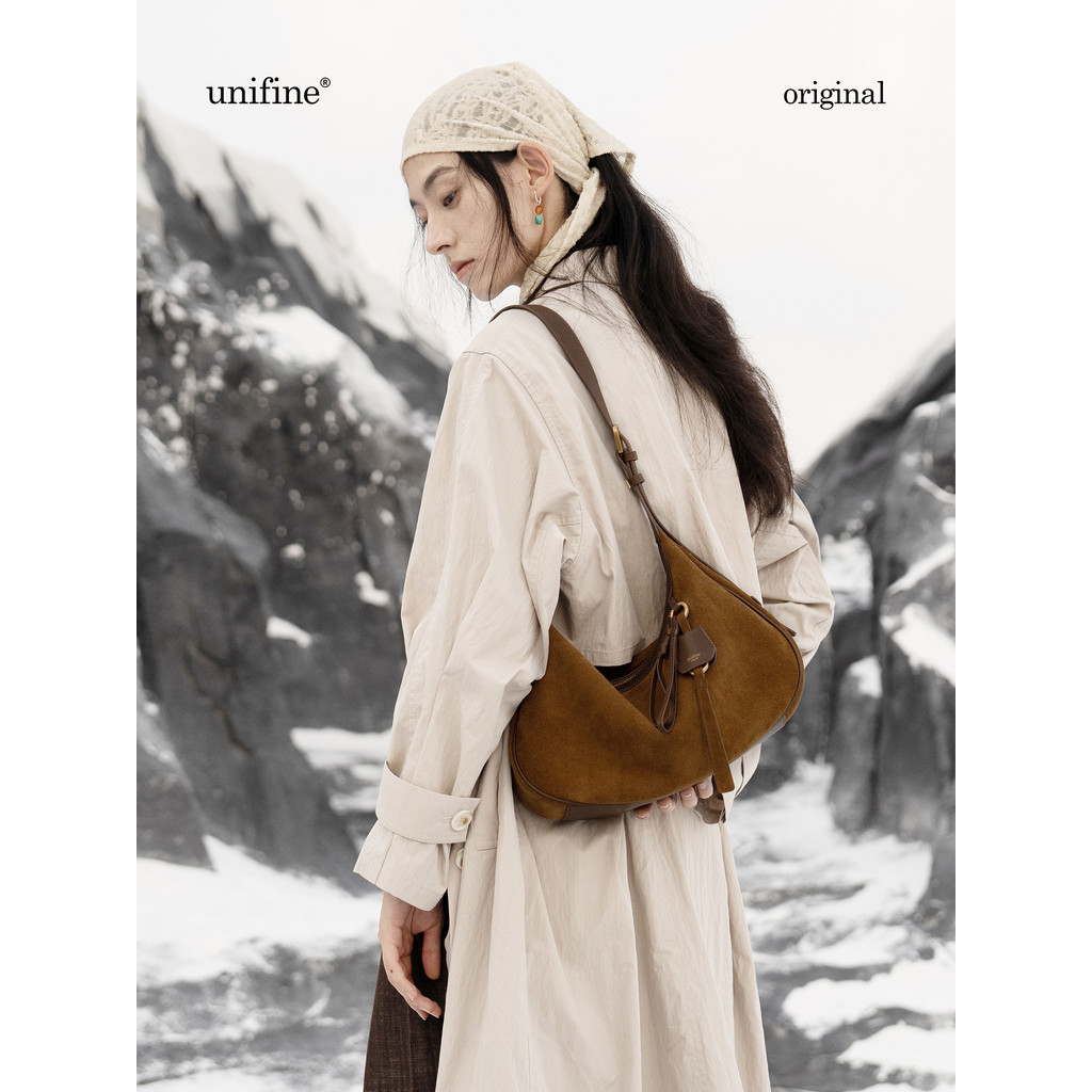 Unifine Puxing Crescent Bag Suede Suede Underarm Bag Female Niche Dumpling Shoulder Messenger Commut