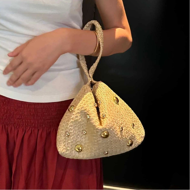 Vintage Hand Bag Straw Bag Elegant Women Dinner Bag Bohemian Style Wristlet
