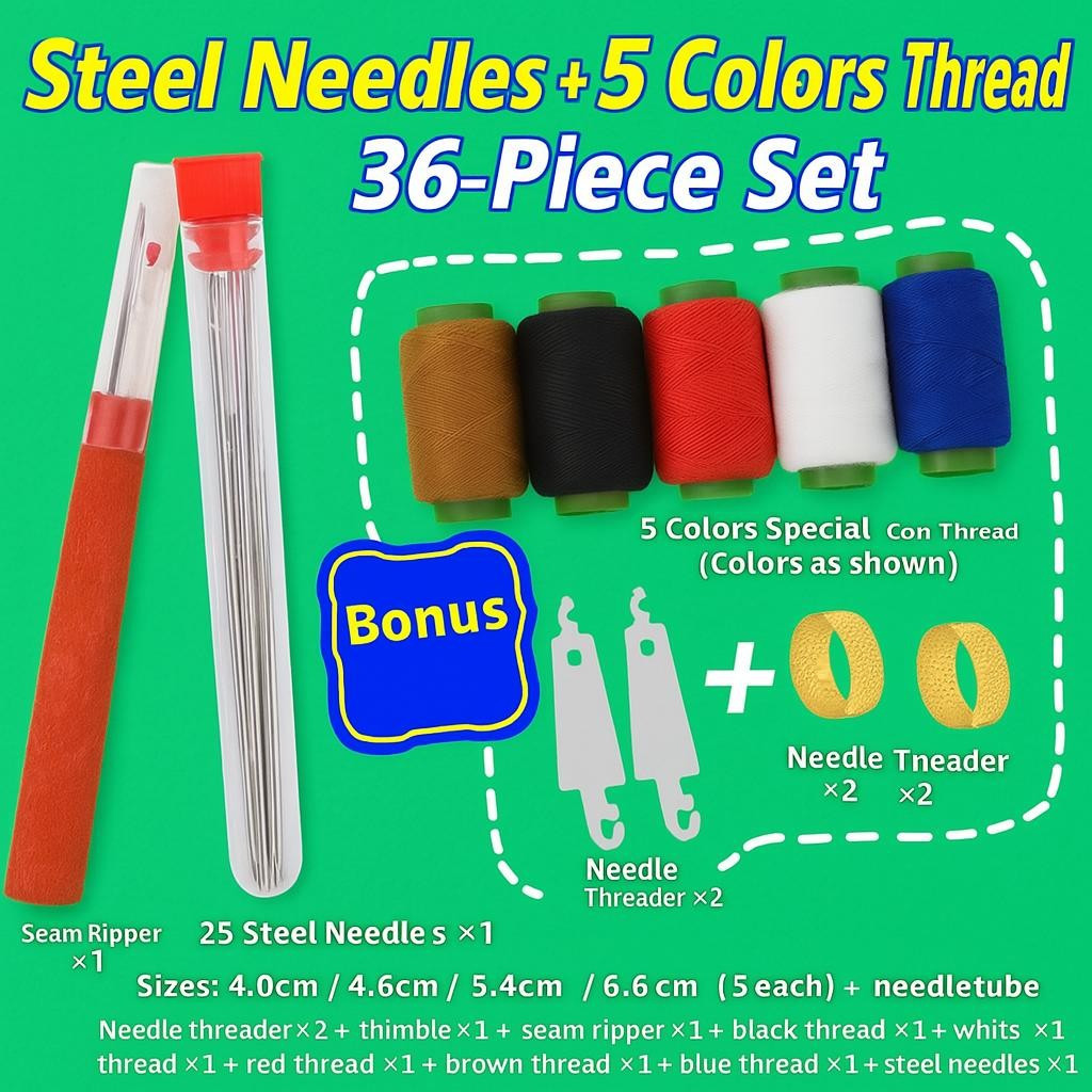 พร้อมสต็อก 36 ชิ้นชุดถอนเกลียวเข็มเหล็กบิ๊กอายเข็มด้าย น้ํายาล้าง ทิมโมเบิล ชุดเครื่องมือเย็บผ้า