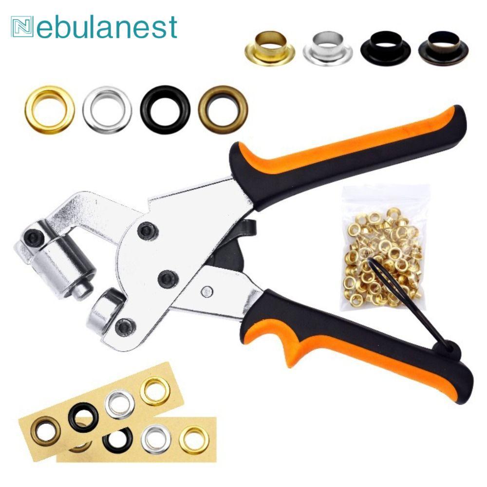 NEBULANEST ชุดตาไก่โลหะ, วัสดุโลหะ 3/8 ขนาด 10 มม. คู่มือ Puncher, Leathercraft 100 ตาไก่ Punch คีม Grommet ชุดคีมตาไก่