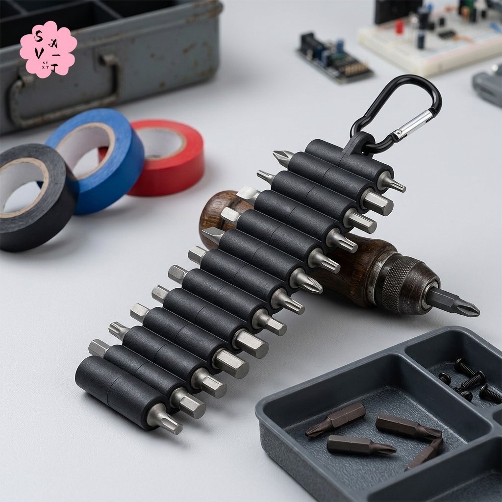 22 Slot PVC Bit Holder Strip พร้อม Carabiner สําหรับไขควงไฟฟ้า Bits Storage
