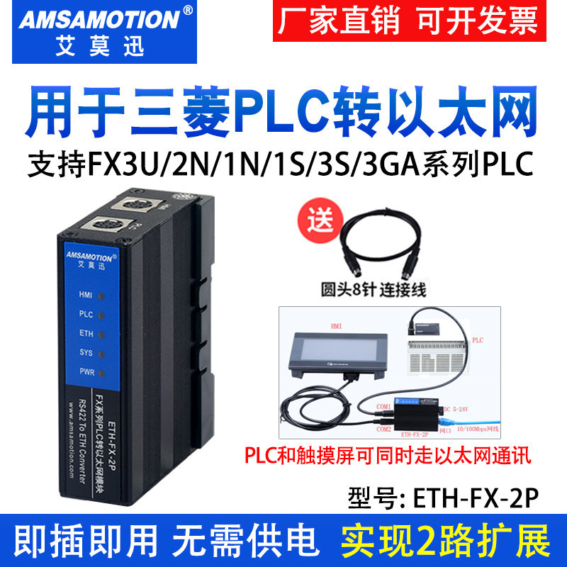 Mitsubishi PLC ถึง Ethernet โมดูลการเขียนโปรแกรมพอร์ตขยายโมดูล ETH-FX-2P FX-2T1 ETH-Q-2P เหมาะสําหรั