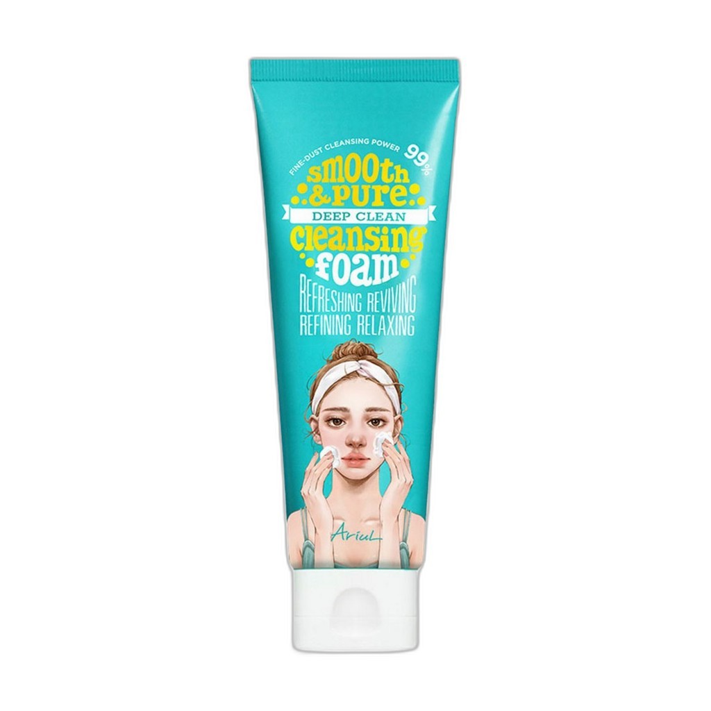 [ariel] โฟมล้างหน้า Smooth & Pure Deep Clean 120ml, 1pc / โฟมล้างหน้าเกาหลี / Deep Clean / ของแท้ 10