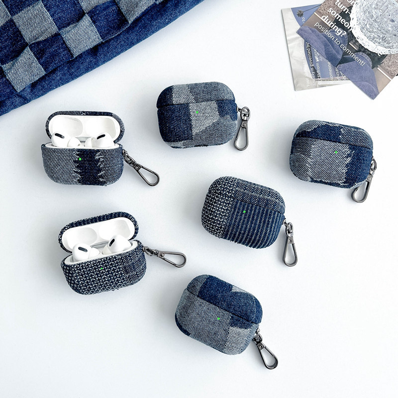 NUOPAISI รูปแบบยีนส์ที่ไม่ซ้ํากันเหมาะสําหรับ Apple AirPods4 เคสหูฟัง pro รุ่นที่สาม ipod2 ไร้สายบลู