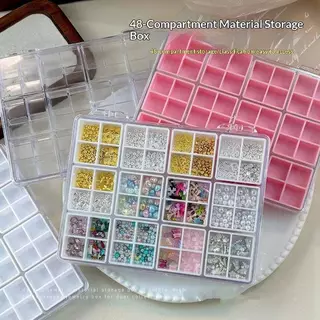 RENBG พลาสติกใสกล่องเก็บเครื่องสําอาง 48 ช่องพร้อมฝาปิดที่ถอดออกได้กริดสําหรับขนตาปลอม Glitter แต่งหน้าเครื่องมือ TH