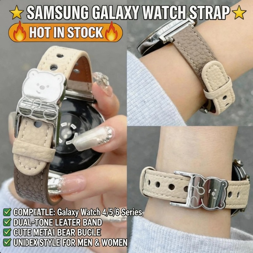 เข้ากันได้กับ Samsung Galaxy 8, Classic 8, 7, 6, 5, 4, 40/44 มม. Ultra 2 Bear Snap Leather Watch Bands Accessories