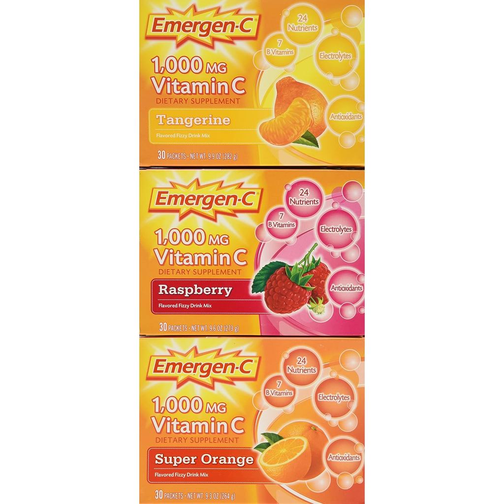 Emergen-c วิตามินซี 1000มก. 90 ซอง 3 กล่องวาไรตี้ NET Wt 29.1 ออนซ์ (828g)