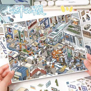 Idako [Art Blue 168.0] ขนาดใหญ่ 4 ชิ้นสติกเกอร์ภูมิทัศน์รหัสผลิตภัณฑ์ Street View 3d Miniature Decompression SS043