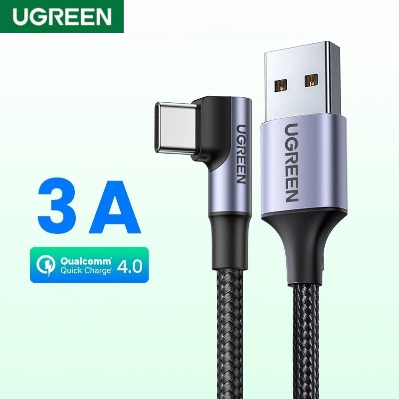 UGREEN สาย Type C มุมขวา 90 องศา 3A Fast Charging 480Mbps Data Transfer ไนลอนถักสาย USB สําหรับโทรศัพท์