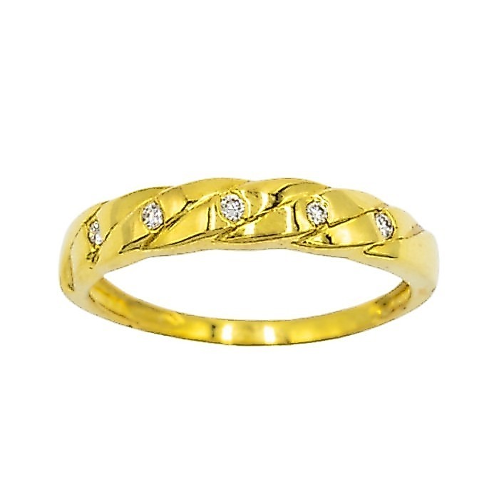 Happy Jewelry แหวนเชือกเรียบๆ ประดับเพชร 3 เม็ด แหวนเพชรแท้ ทองแท้ 37.5% (9K) ME666