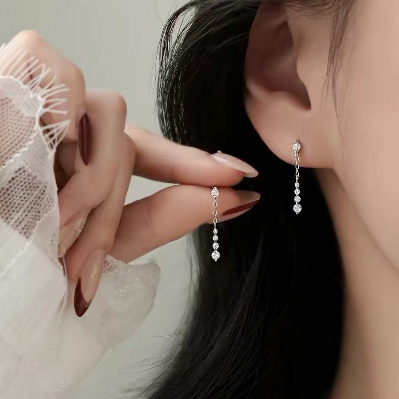 ส925เงินสเตอร์ลิงเพทายพู่ต่างหูแฟชั่นสุภาพสตรีของขวัญสวมใส่ทุกวัน