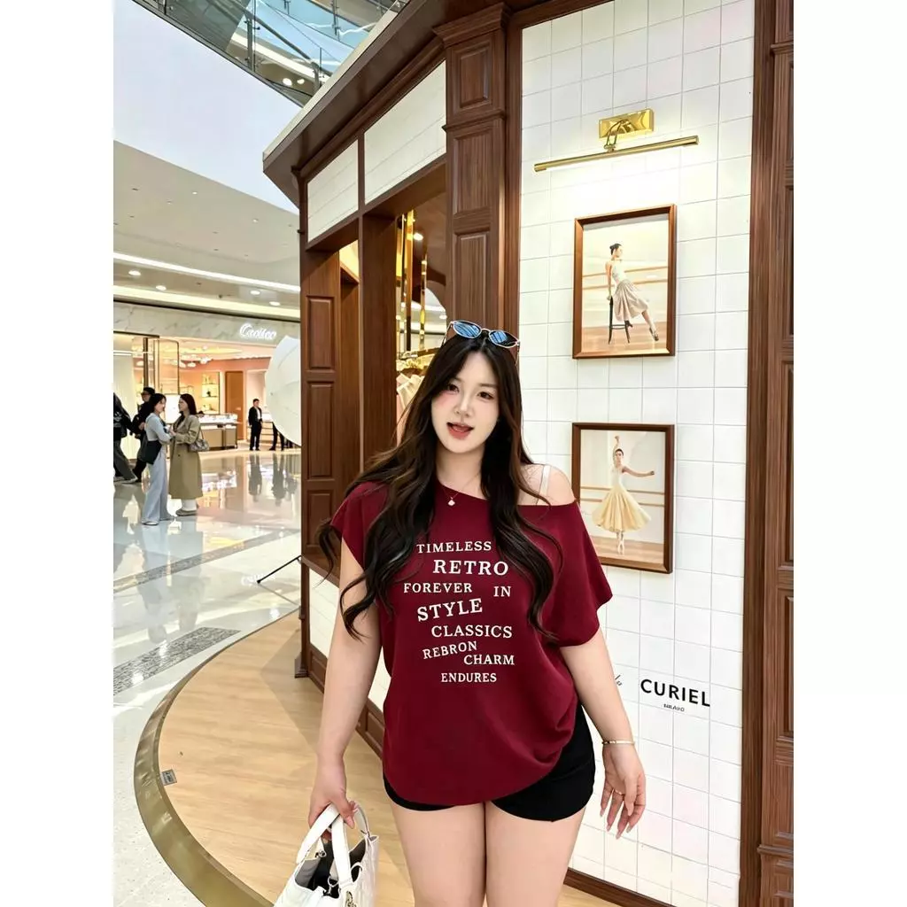 สาวอ้วนใส่ได้ เสื้อปาดไหล่ผู้หญิง เรียบง่าย หลากสี ผ้าใส่สบาย สไตล์เกาหลี มีหลายไซซ์ให้เลือกWomen's T-shirtsทันสมัยสบายๆ
