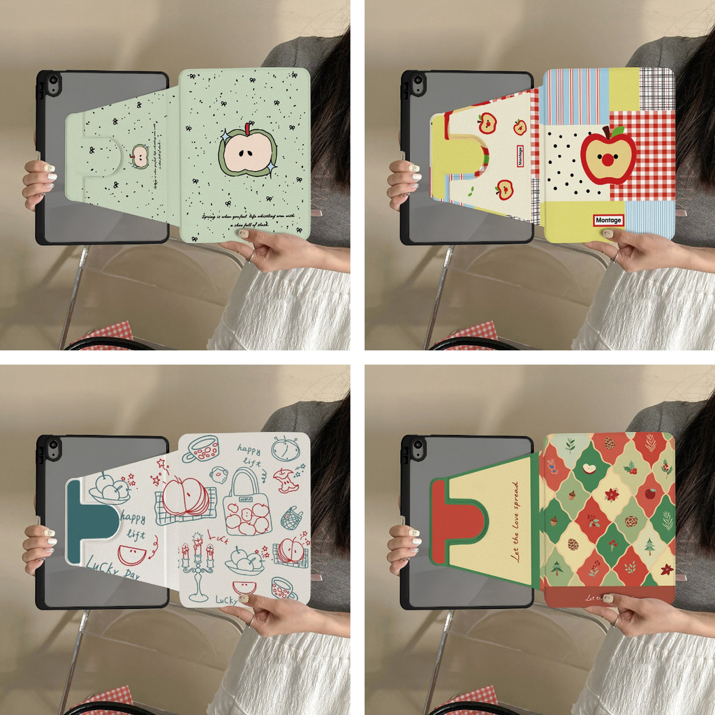 เคสการ์ตูนหมุนได้ 360° สำหรับ Samsung Tab A9/A9+/A11/S9/S9 FE/S10 FE พร้อมช่องใส่ปากกาและขาตั้ง กันกระแทก