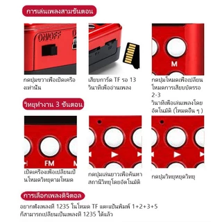 UORRIS ลำโพงวิทยุ FM ขนาดเล็ก พกพาได้ เครื่องเล่นเพลง เครื่องอ่านการ์ด TF และ USB แฟลชไดรฟ์