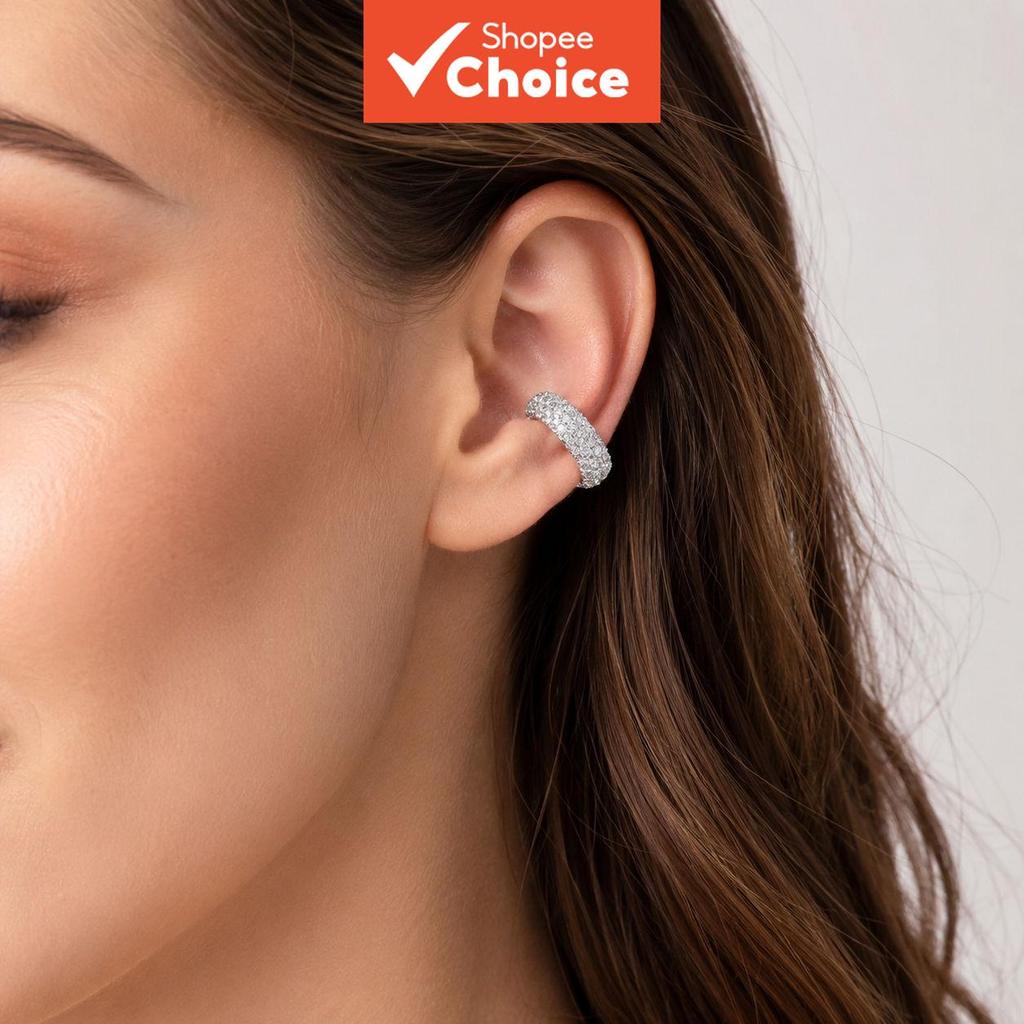 Minimalist C-shape Micro-paved Zircon Clip-on Ear Cuff ไม่มีเจาะ Daily Commuter