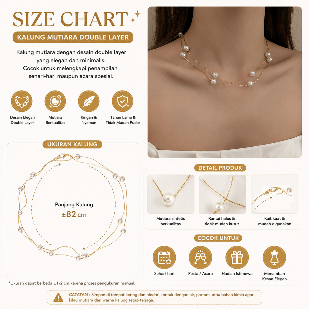 TBB Justina Pearl Necklace สร้อยคอแฟชั่น สร้อยคอ 2 ชั้น แฟชั่น สไตล์เกาหลี โลหะผสม A218