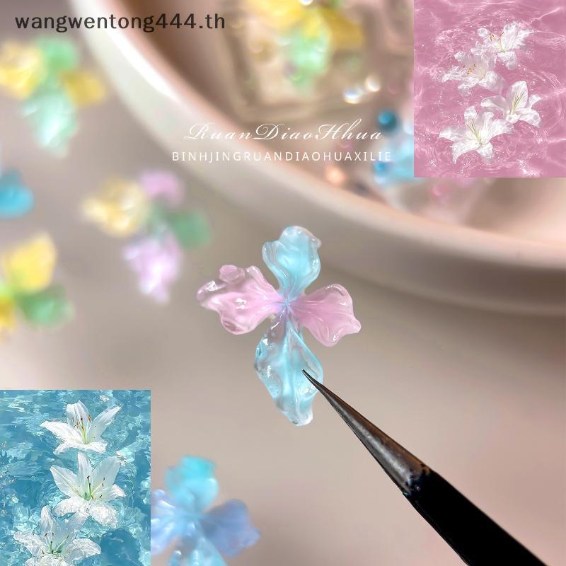 [ TH Fashion ] 3D Gradient Pastel Flower Nail Charms 20 ชิ้นคริสตัล Textured ตกแต่งกันน้ําสําหรับ DIY กดบนการออกแบบเล็บ