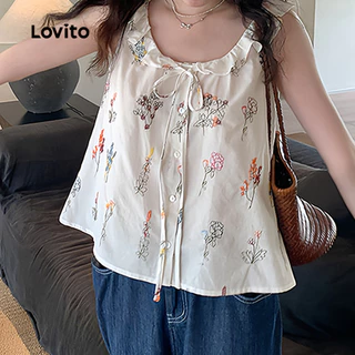 Lovito เสื้อเบลาส์ลําลองผู้หญิงน่ารักเรียบง่ายสําหรับฤดูใบไม้ผลิ/ฤดูร้อน เกาหลี อินเทรนด์ LK5AD700
