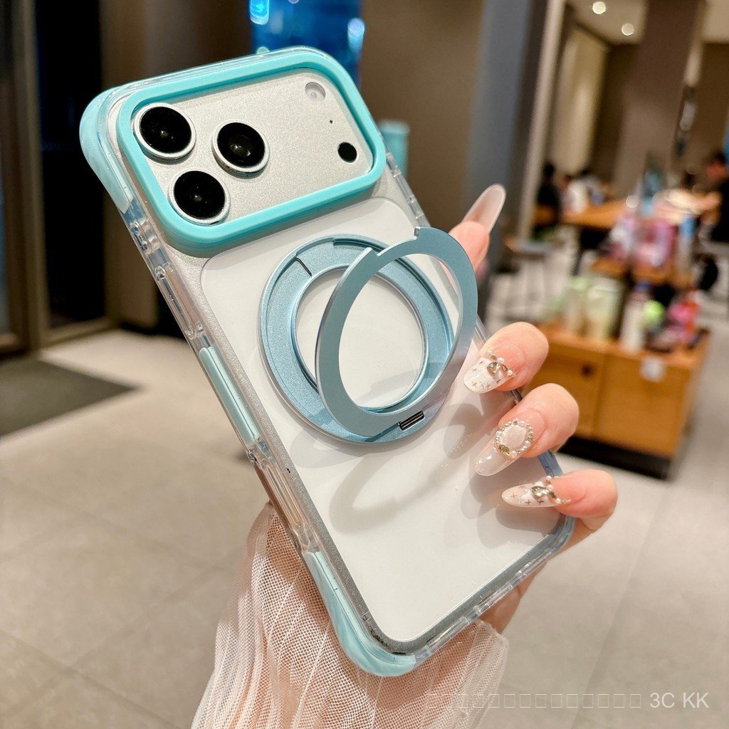 เคสขาตั้งเบาะลม 4 มุมพร้อมวงแหวนแม่เหล็ก 360° เคสไอโฟนกันกระแทกแบบเต็มสําหรับ ไอโฟน 17 มือโปร สูงสุด 16 15