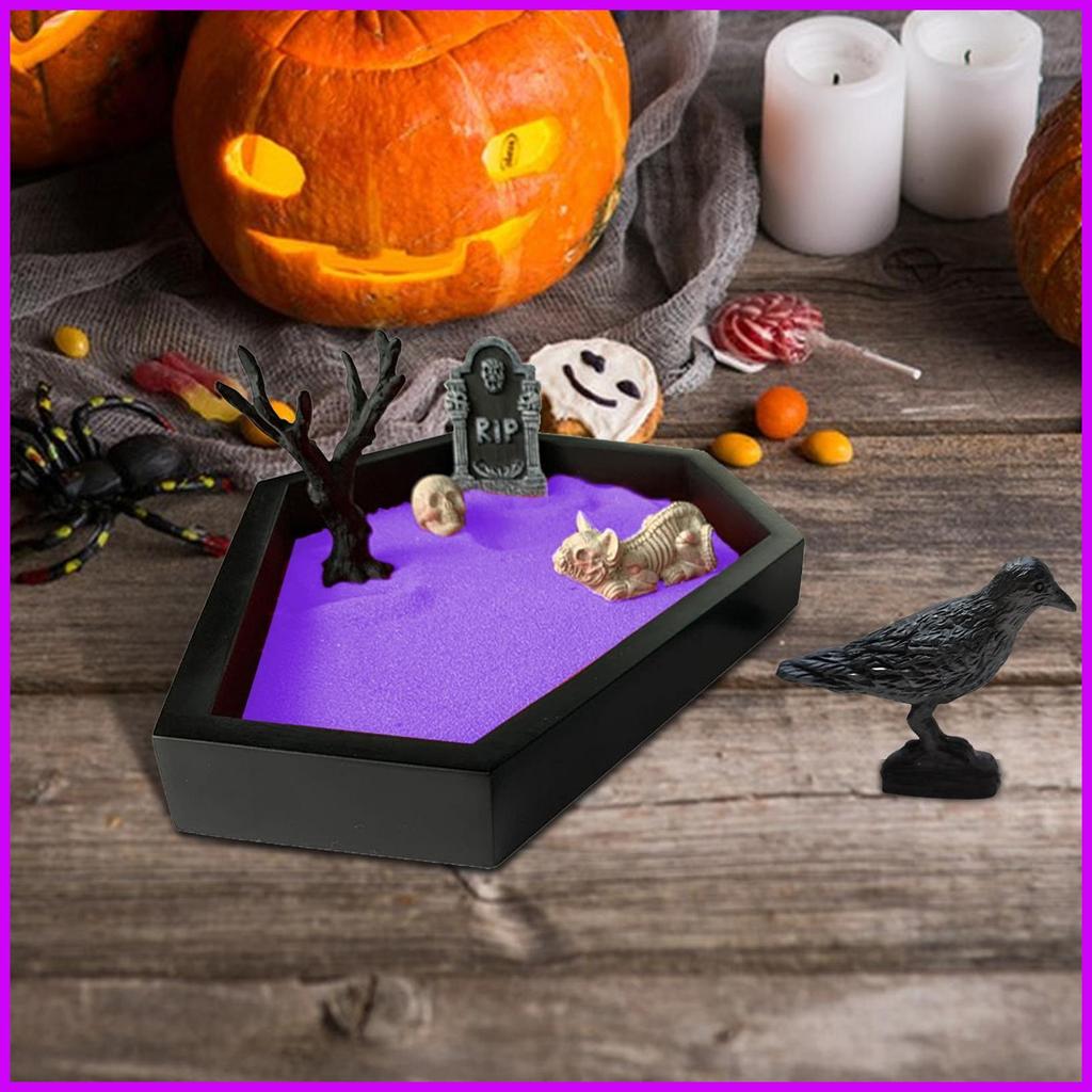 Zen Coffin Garden Spooky ฮาโลวีน Tombstone Skull Crow ตารางตกแต่ง Gothic โต๊ะ Zen Garden สําหรับ Hom