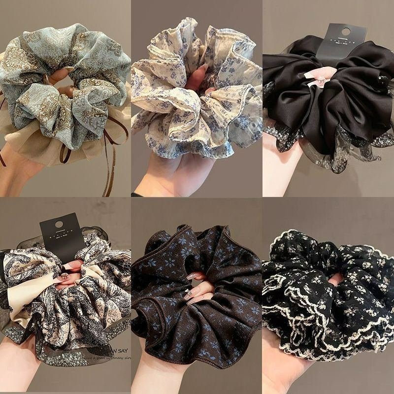 เกาหลี Elegant Floral Classic ขนาดใหญ่ซาติน Scrunchie ผม Tie หางม้าอุปกรณ์เสริมผม