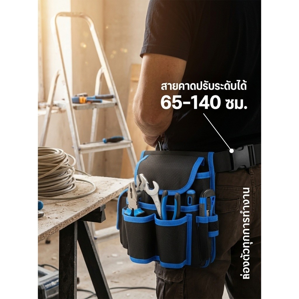 กระเป๋าเครื่องมือคาดเอว ช่างไฟ 8 ช่อง Oxford 600D กันน้ำ รูปที่ 5