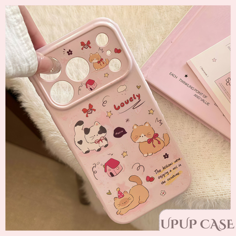 โมวิน กรณี - เคสโทรศัพท์ รูปหัวใจ เนื้อนุ่มเงา ใช้ได้กับเคส iPhone 11 เคส iPhone 17 Pro Max ลูกแมวสีชมพูน่ารักสไตล์ ins