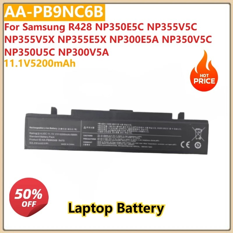 11.1V 5200mAh AA-PB9NC6B แบตเตอรี่แล็ปท็อปสําหรับ Samsung R428 NP350E5C NP355V5C NP355V5X NP355E5X N