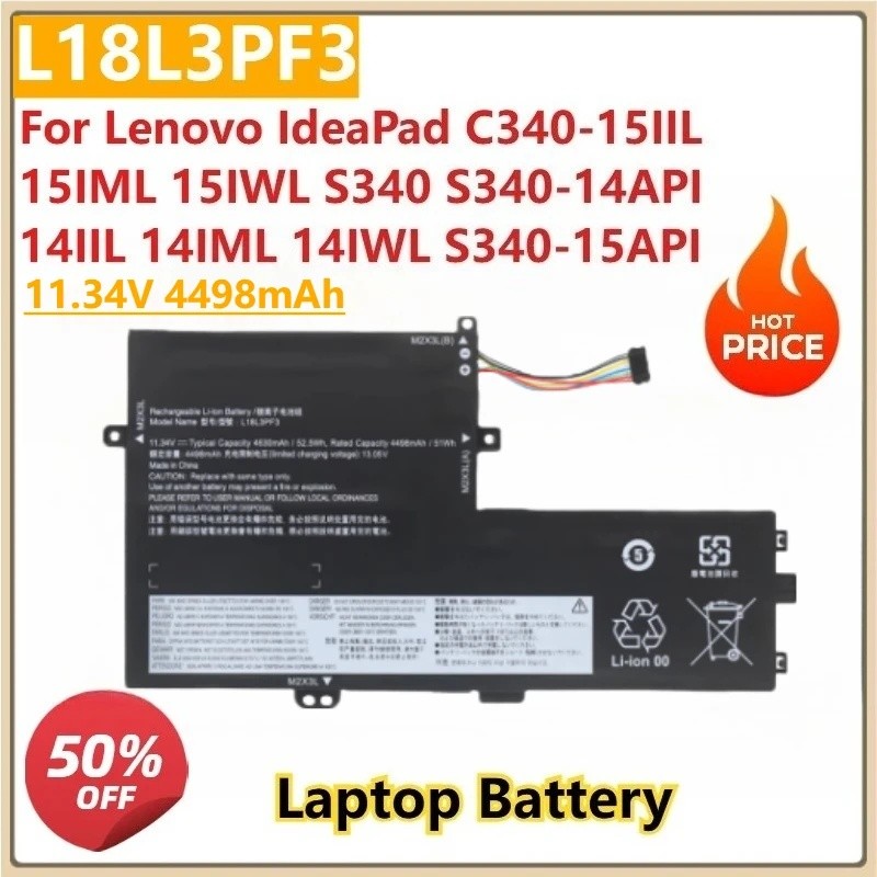 11.34V 4498mAh L18L3PF3 แบตเตอรี่แล็ปท็อปสําหรับ Lenovo IdeaPad C340-15IIL 15IML 15IWL S340 S340-14A