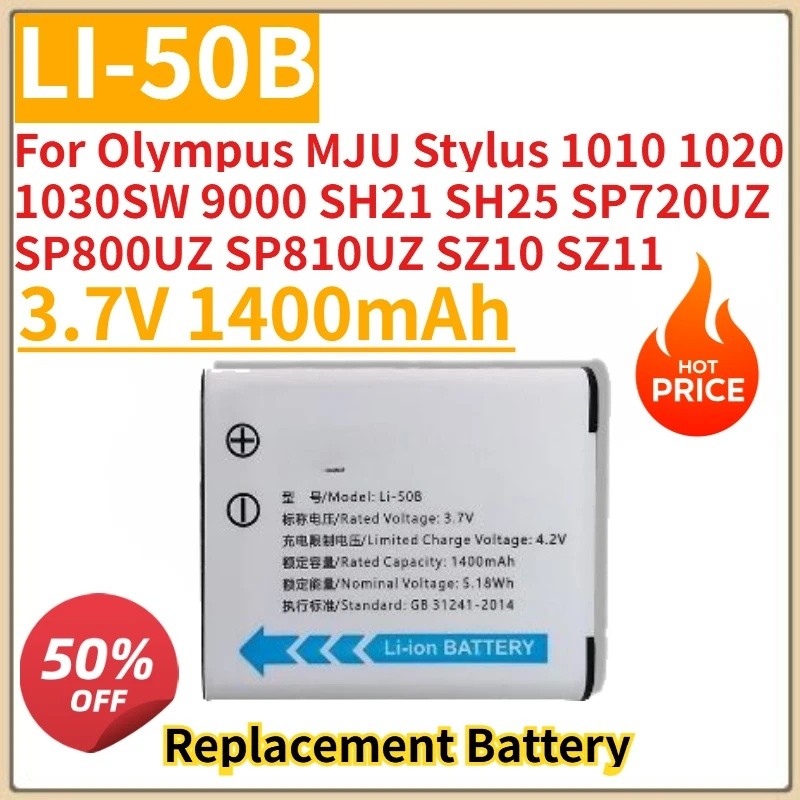 ใหม่ LI-50B แบตเตอรี่กล้อง 3.7V 1400mAh สําหรับ Olympus MJU Stylus 1010 1020 1030SW 9000 SH21 SH25 S
