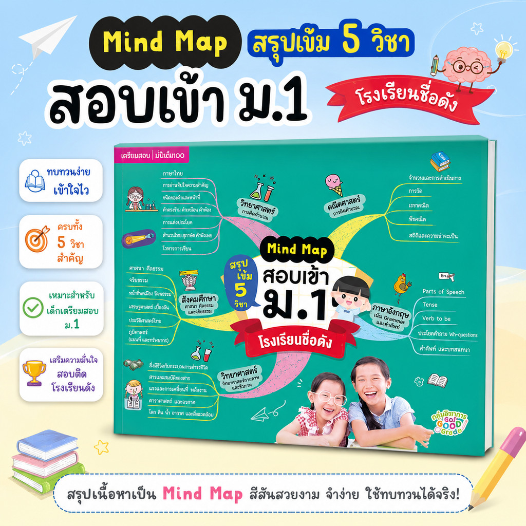 หนังสือสำหรับเด็ก Mind Map สรุปเข้ม 5 วิชา สอบเข้า ม.1 โรงเรียนชื่อดัง