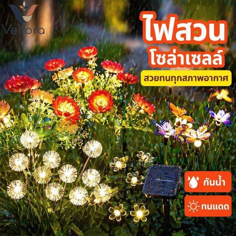ไฟสวนพลังงานแสงอาทิตย์กันน้ํากลางแจ้งสนามหญ้า Patio Decor Auto On Off Sun Powered Stake โคมไฟ