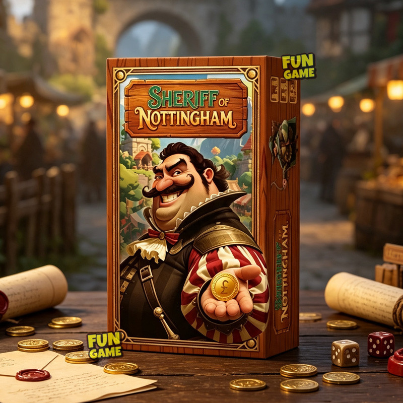 นายอําเภอของเกมกระดานการ์ด Bluffingham การซื้อขายยุคกลาง เกมกลยุทธ์แสนสนุก
