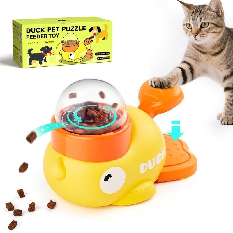 Potroma Cat Puzzle Treat Dispenser Toy, Interactive Duck-Shaped Food Slow Feeder for Cats and Small 