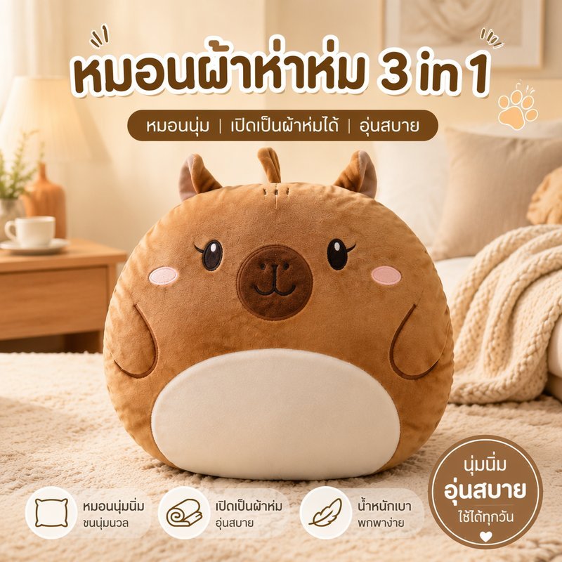 หมอนผ้าห่ม 2in1 สำหรับเด็กและผู้ใหญ่ หมอนอิงนุ่ม มีผ้าห่มในตัว ใช้ที่บ้านและที่ทำงาน