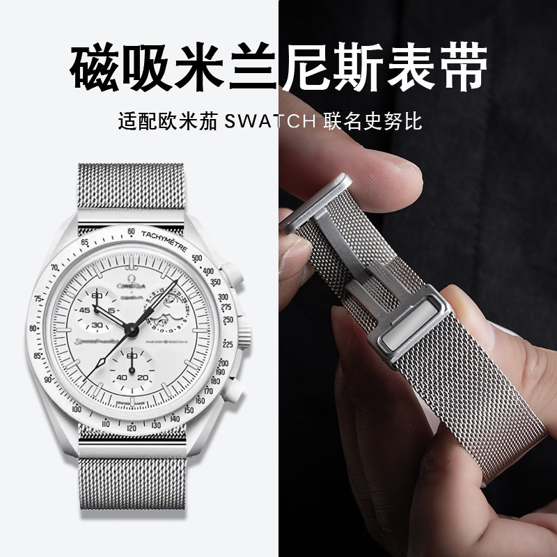 สายรัดแม่เหล็ก Milanese เหมาะสําหรับ Omega Swatch Co-Branded 965Moonswatch Snoopy สายเหล็ก