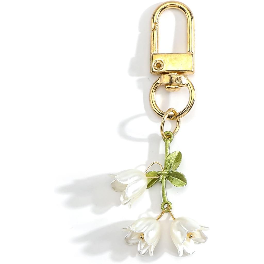 Lily of The Valley Leychain พวงกุญแจดอกไม้ Lily of The Valley ของขวัญของขวัญคนรักพืชสําหรับผู้หญิงวา