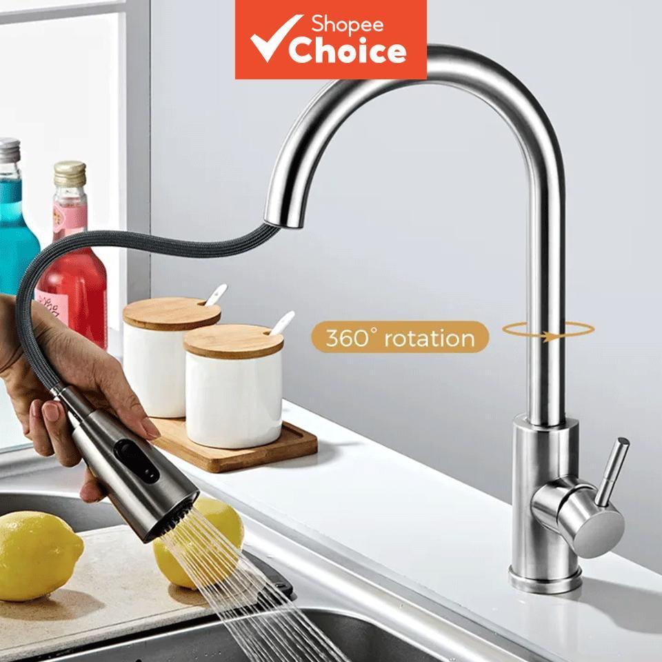 One Piece RASLAND PROUD-999 Matte Steel Retractable Kitchen Water Tap, Dual Flow Adjustment Modes Pull-Out Spray