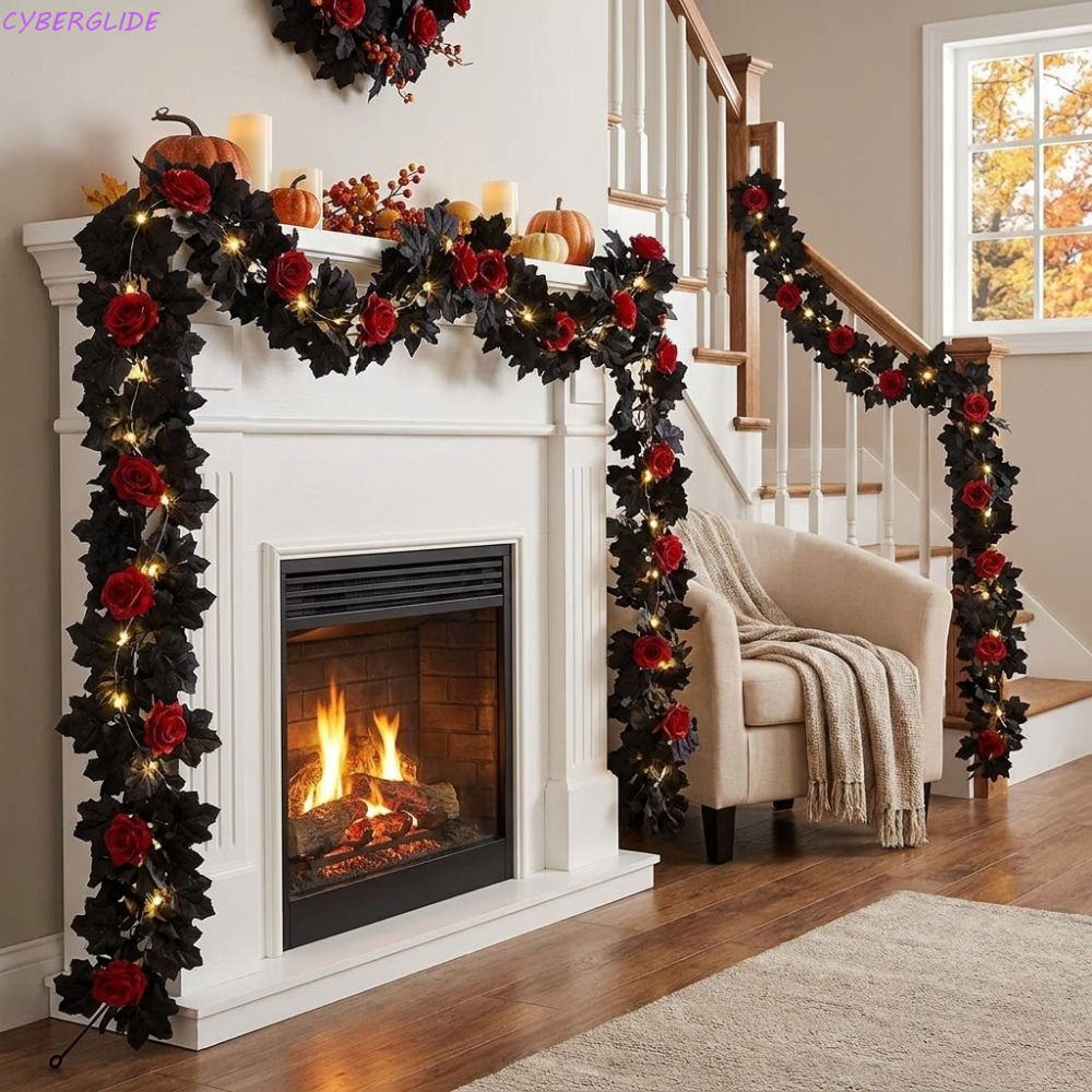 CYBERGLIDE ฮาโลวีน Maple Leaf Rose Vine, สไตล์โกธิค Maple Leaf Garland, เทศกาลพลาสติกเหมือนจริงจําลอ