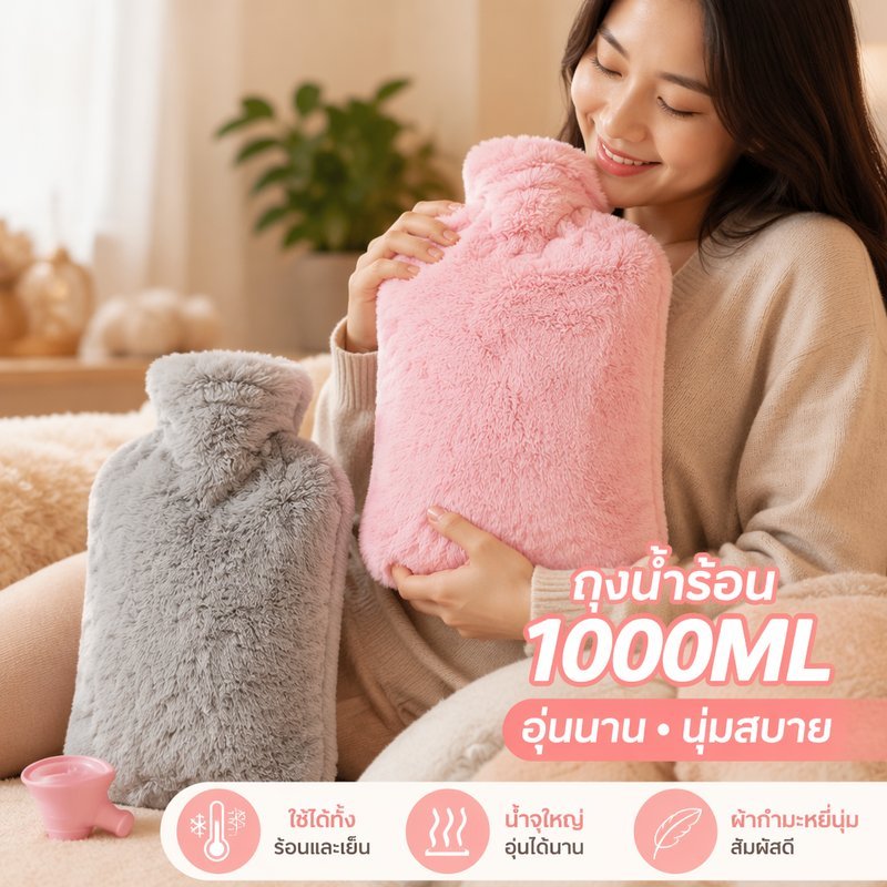 กระติกน้ําร้อนตุ๊กตานุ่มปกหนาพีวีซีรั่วซึมความจุขนาดใหญ่ความร้อนเย็นแพ็ค