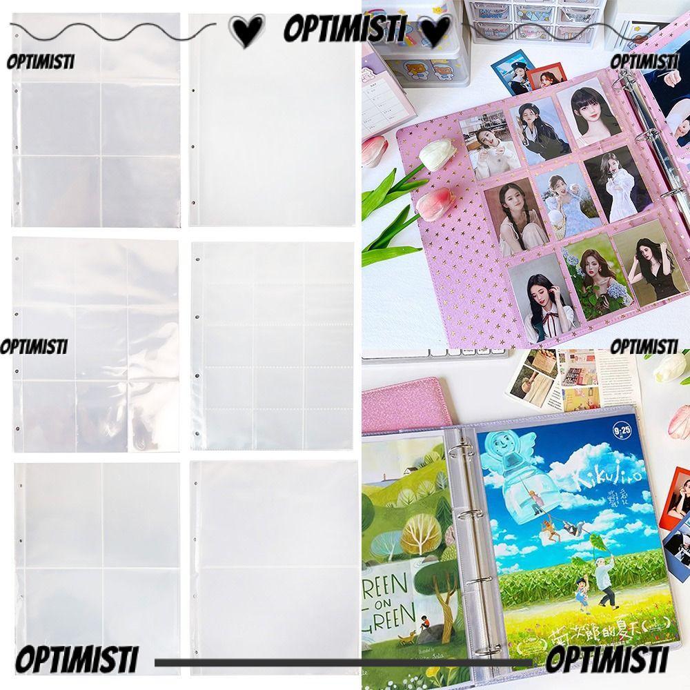 OPTIMISTI8E A4 Kpop Photocard Binder, DIY PP Photo Album Refill, โปร่งใส 4 หลุม 4 แหวนหลายกระเป๋าการ