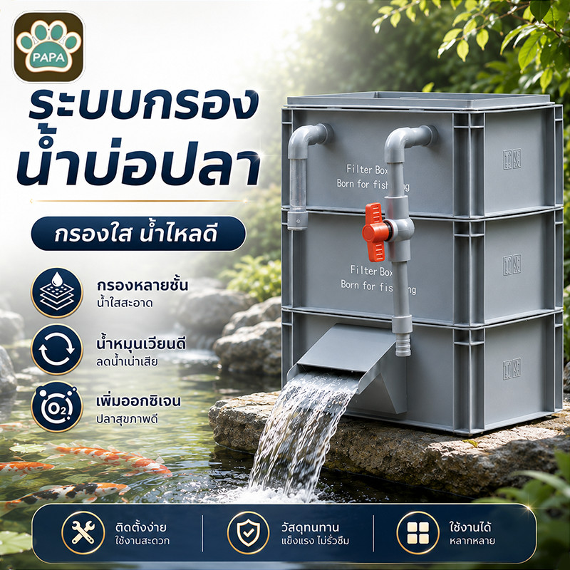 กล่องกรองตู้ปลา น้ำตก แผ่นกรองขี้ปลา กรองบ่อปลา ออกซิเจนตู้ปลา ทำให้น้ำสะอาด ปกป้องสุขภาพของปลา