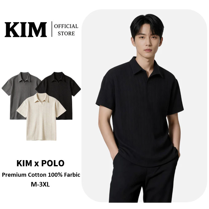 Textured Knit Polo Shirt เสือโปโลสีดำ พื้นผ้านุ่มนวล สบายๆ ทันสมัย สำหรับทั้งชายหญิง เหมาะกับทุกโอกาส สงกรานต์