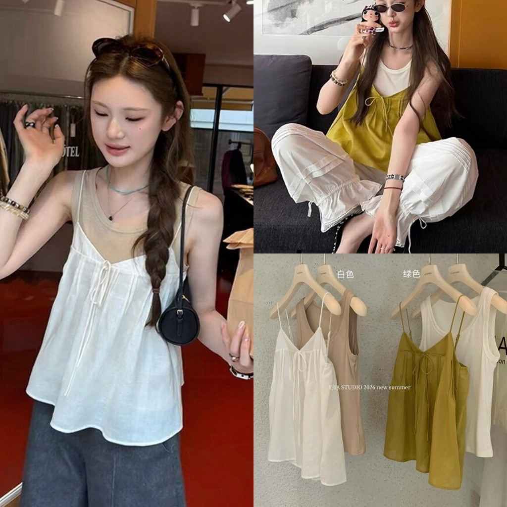 Y1360 Layered Cami Top 2 เลเยอร์ในลุคเดียว...แต่งง่ายแต่ดูมีสไตล์ แฟชั่นเกาหลี TAG Yjia