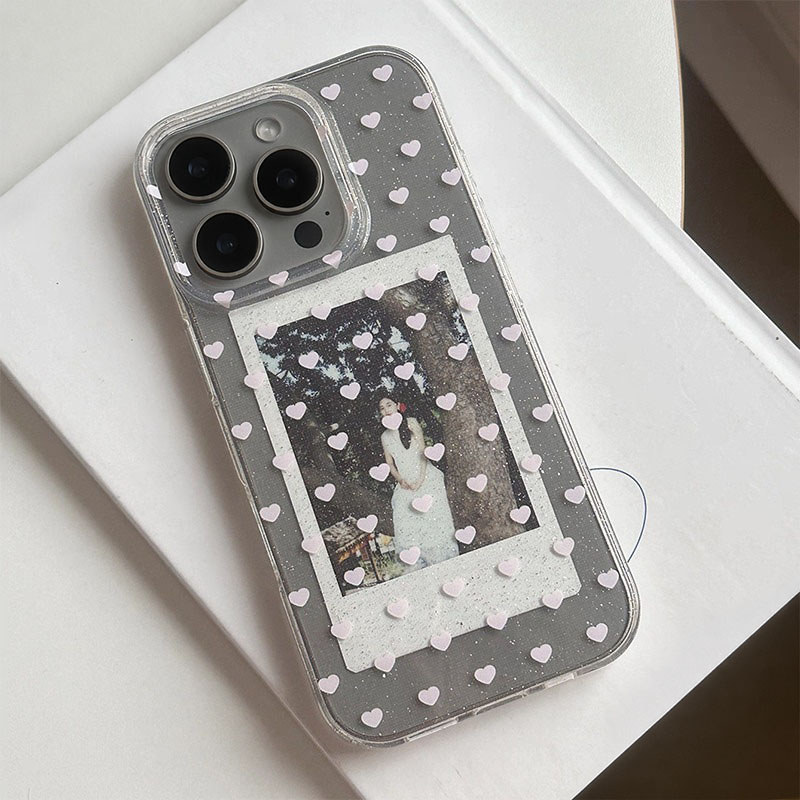 เคสไอโฟน16 สำหรับ IPhone 17 16 12 13 11 15 14 Pro Max XR 6 7 8 15 14 Plus ง่ายรักผงกากเพชรหัวใจกล่องกันกระแทกโปร่งใส